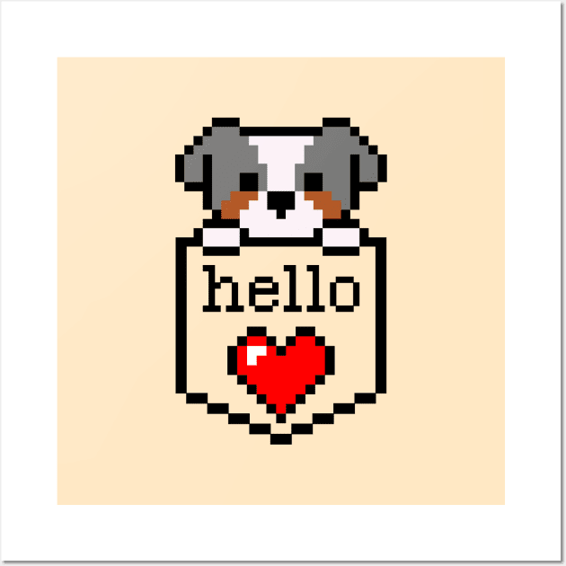 Pixelated Puppy in pocket / Hello sign / Perfect gift for every Kid Wall Art by Yurko_shop